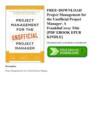 FREE~DOWNLOAD Project Management for the Unofficial Project Manager A FranklinCovey Title [PDF EBOOK EPUB KINDLE]