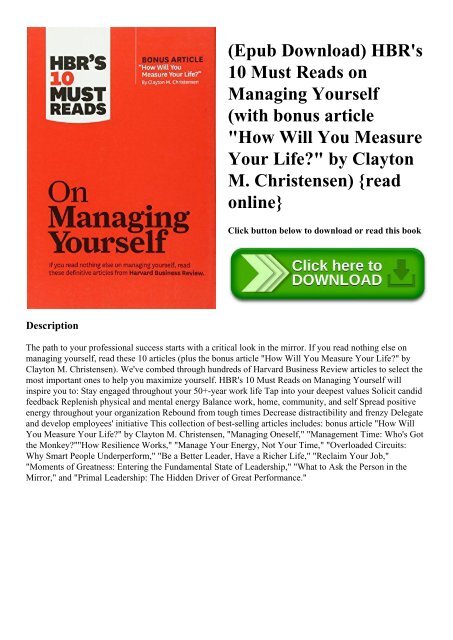 HBRs 10 Must Reads on Managing Yourself with bonus article How Will You Measure Your Life by Clayton M Christensen