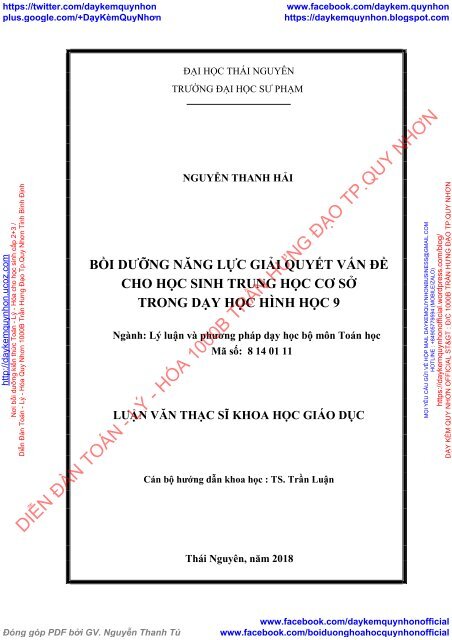 Bồi dưỡng năng lực giải quyết vấn đề cho học sinh trung học cơ sở trong dạy học hình học 9 (2018)