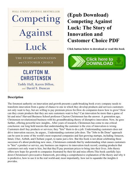 (Epub Download) Competing Against Luck The Story of Innovation and Customer Choice PDF