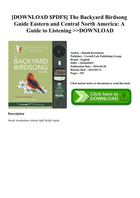 Download Pdf The Backyard Birdsong Guide Eastern And Central
