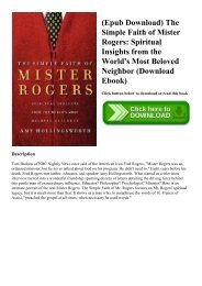 (Epub Download) The Simple Faith of Mister Rogers Spiritual Insights from the World's Most Beloved Neighbor (Download Ebook)