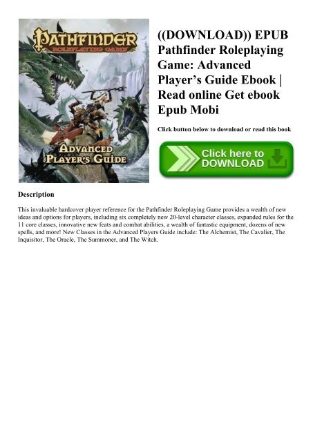 ((DOWNLOAD)) EPUB Pathfinder Roleplaying Game Advanced Playerâ€™s Guide Ebook  Read online Get ebook Epub Mobi