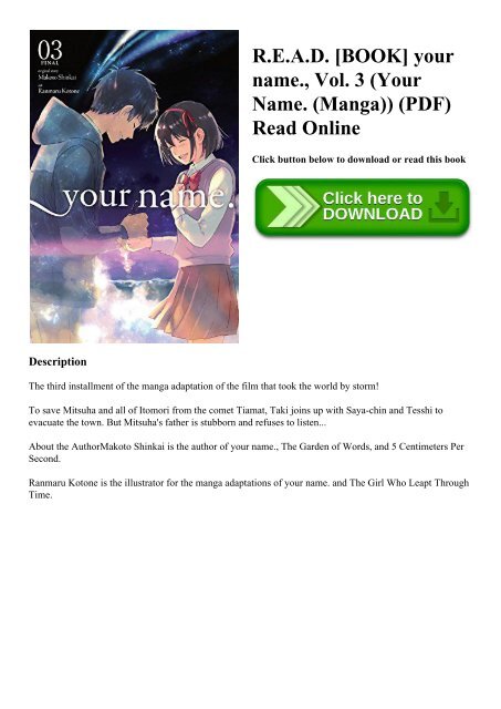 R E A D Book Your Name Vol 3 Your Name Manga Pdf Read Online