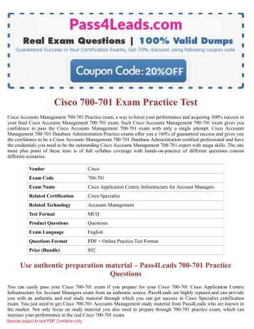  Cisco 700-701 Exam Dumps PDF (2018 Updated) - 700-701 Online Practice Test 