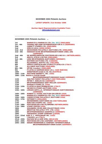 NOVEMBER 2006 Philatelic Auctions LATEST UPDATE: 31st - Japhila