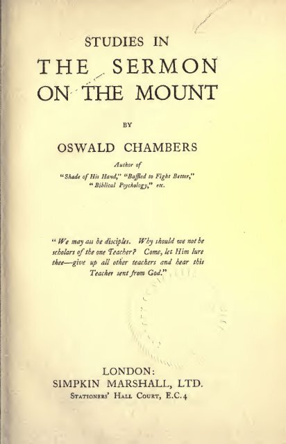  Studies on the Sermon on the Mount by  Oswald Chambers