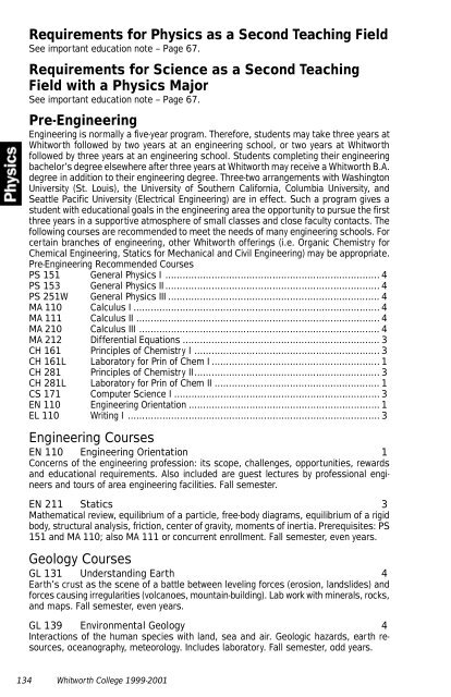 Whitworth Catalog 1999-2001 - Whitworth University