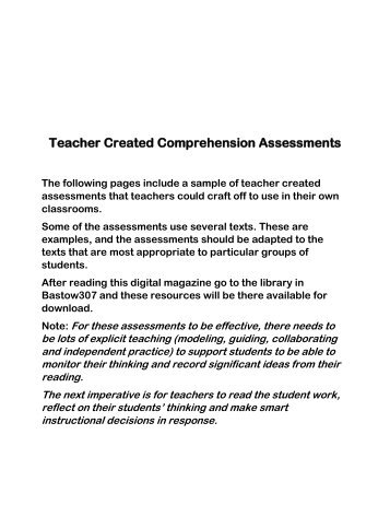 Teacher constructed assessments-comprehension