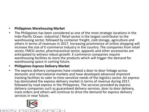 Logistics and Warehousing Market Philippines, Logistics Cost Philippines, Inventory Cost Philippines, Airport Operations in Philippines Logistics : Ken Research