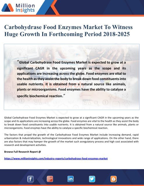 Carbohydrase Food Enzymes Market To Witness  Huge Growth In Forthcoming Period 2018-2025