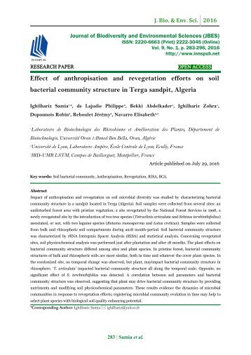 Effect of anthropisation and revegetation efforts on soil bacterial community structure in Terga sandpit, Algeria