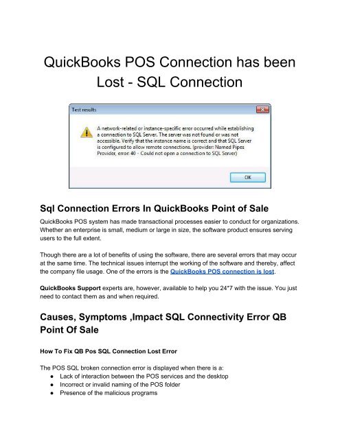 Solved: QuickBooks POS Connection has been lost - PosTechie 1800-935-0532