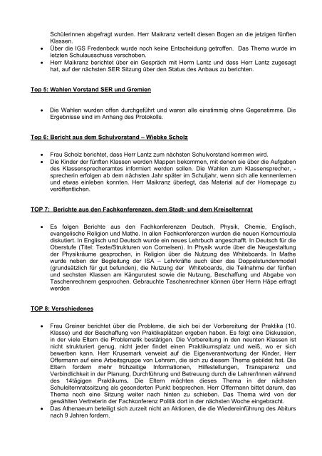 Liste Schulelternrat und Schulgremien - Athenaeum Stade