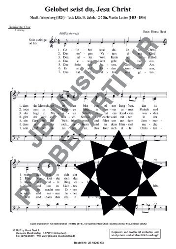 Gelobet seist du, Jesu Christ (für Gemischten Chor SAM und SATB)