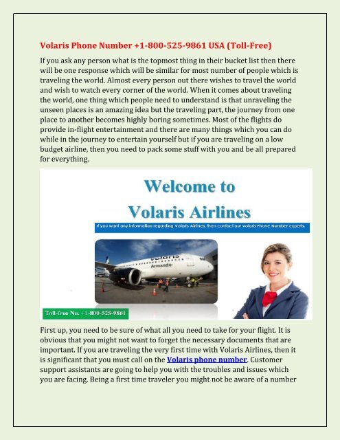 Volaris Phone Number +1-800-525-9861 USA (Toll-Free)