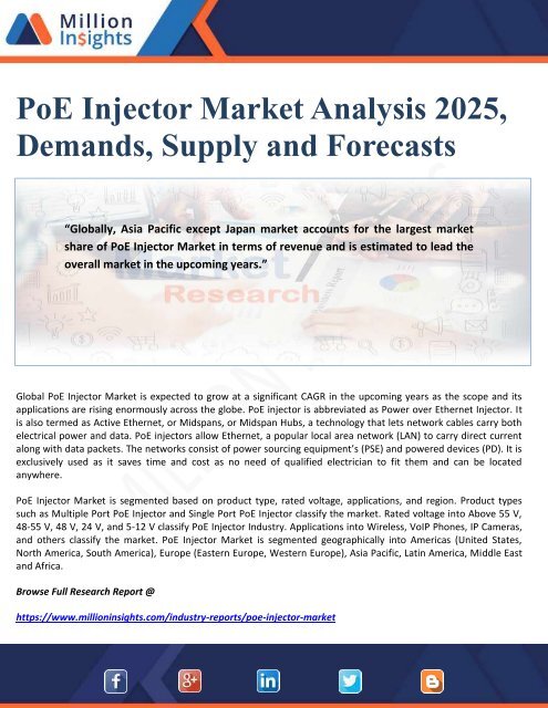 PoE Injector Market Analysis 2025, Demands, Supply and Forecasts