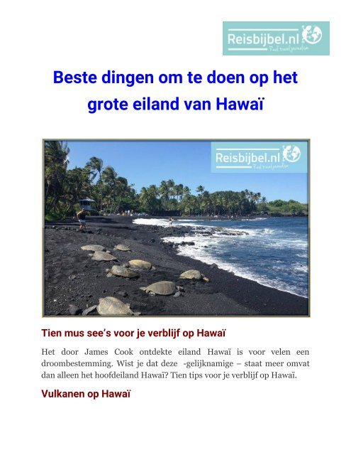 Beste dingen om te doen op het grote eiland van Hawaï