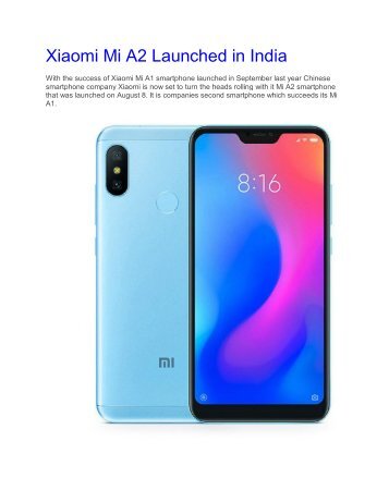 Xiaomi Mi A2 Launched in India