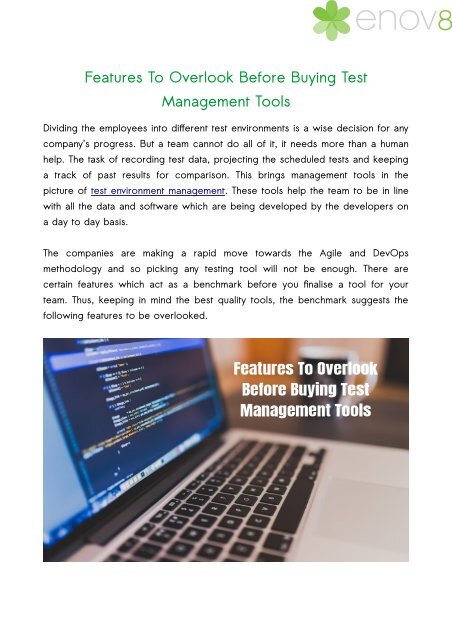 Features To Overlook Before Buying Test Management Tools