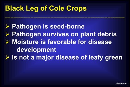 Disease Management in Cole Crops and Crucifer Greens