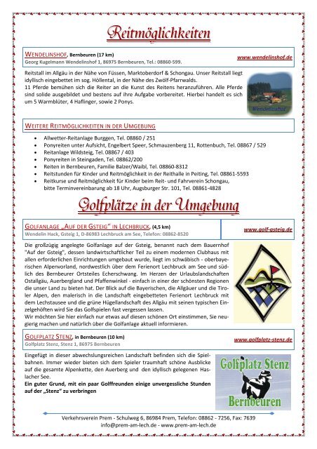 Informationen für unsere Gäste 2010 - Prem am Lech