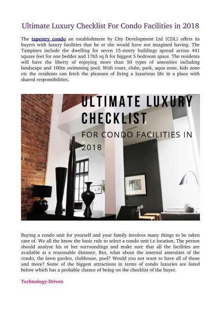 Ultimate Luxury Checklist For Condo Facilities in 2018