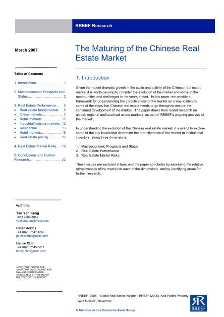 The Maturing of the Chinese Real Estate Market - RREEF Real Estate