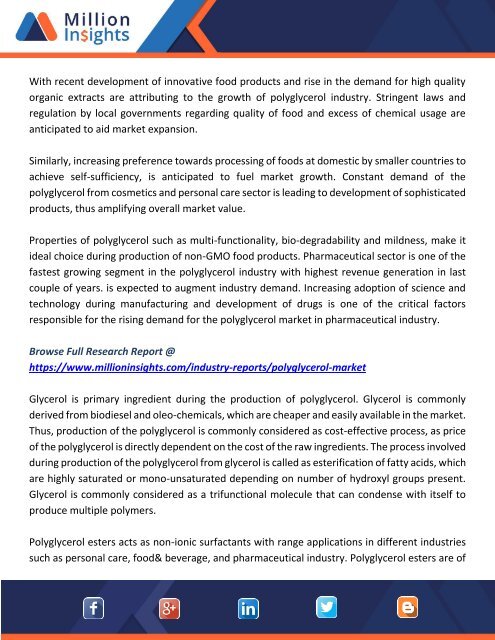 Polyglycerol Market Overview, Swot Analysis and Product Value Till 2022