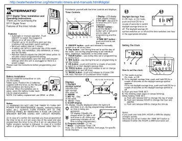 Intermatic DT17 timer manual - Water Heater Timers Save Money