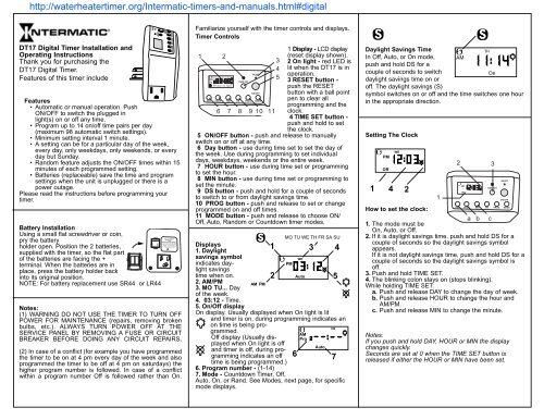 Intermatic DT17 timer manual - Water Heater Timers Save Money