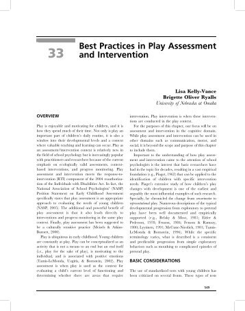 Best Practices in Play Assessment and Intervention
