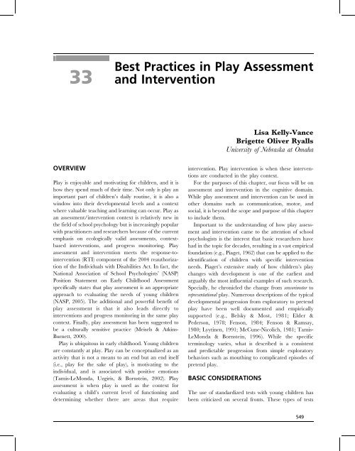 Best Practices in Play Assessment and Intervention