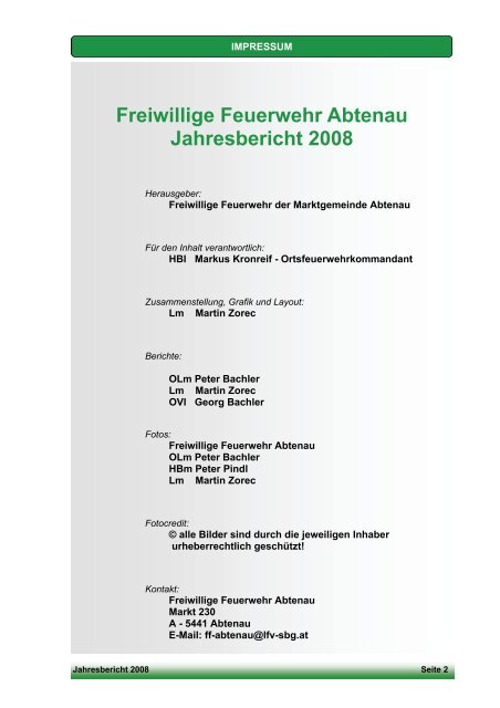 Freiwillige Feuerwehr Abtenau Jahresbericht 2008