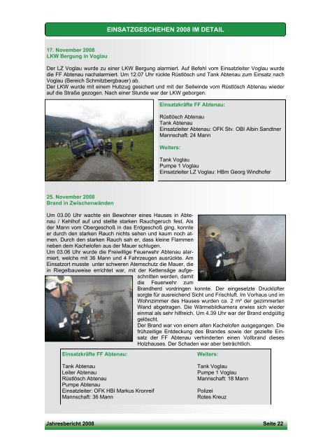 Freiwillige Feuerwehr Abtenau Jahresbericht 2008
