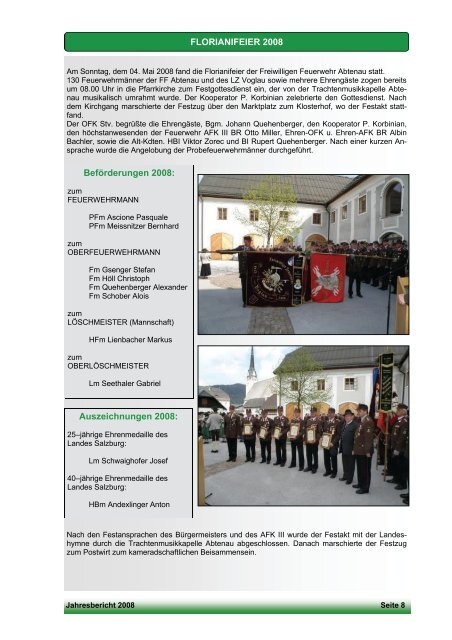 Freiwillige Feuerwehr Abtenau Jahresbericht 2008