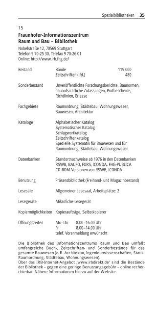 Bibliotheken in Stuttgart, 7. Aufl. 2001 - Universität Hohenheim