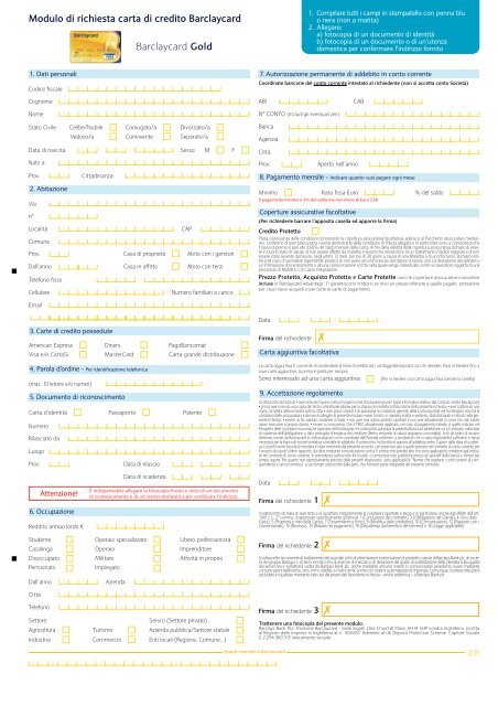 Modulo di richiesta carta di credito Barclaycard Barclaycard Gold
