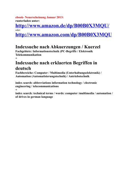 englisch-deutsch Abkuerzungen EDV + Elektronik + Telekommunikation