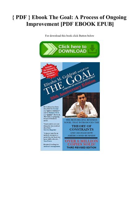 Pdf Ebook The Goal A Process Of Ongoing Improvement Pdf Ebook Epub