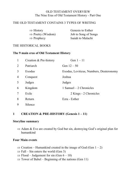 OLD TESTAMENT OVERVIEW The Nine Eras of ... - Heart of Wisdom