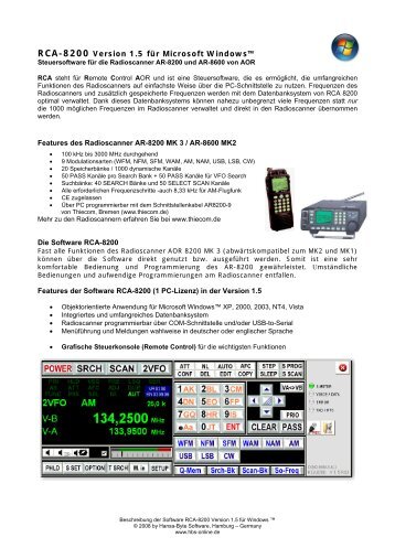 RCA-8200 Version 1.5 für Microsoft Windows™