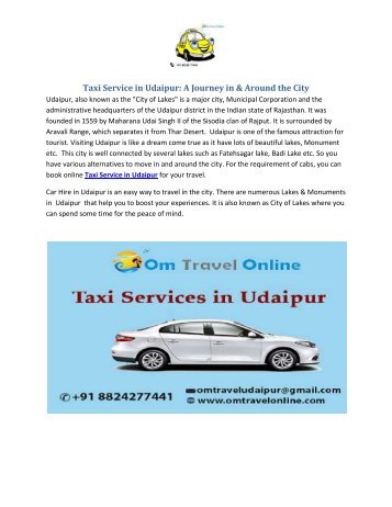 Taxi Service in Udaipur A Journey in & Around the City