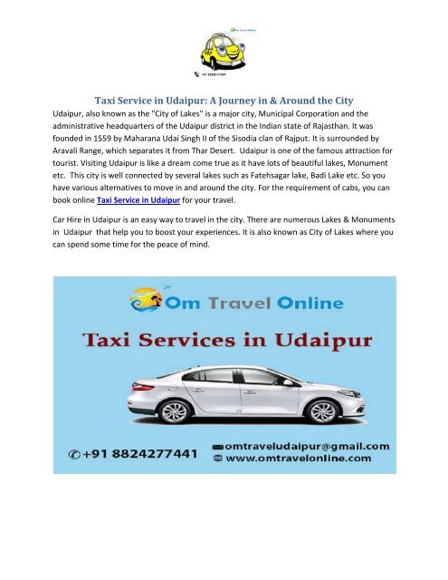 Taxi Service in Udaipur A Journey in &amp; Around the City