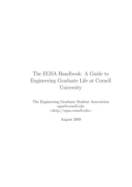 2009 Cornell EGSA Handbook - Engineering Graduate Student