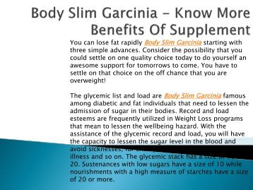 Body Slim Garcinia - Know More Benefits Of Supplement-output