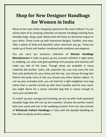 Shop for New Designer Handbags for Women in India