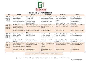 DINNER MENU TERM 1 2018 19