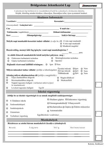 Bridgestone Jelentkezési Lap Munkahelyek