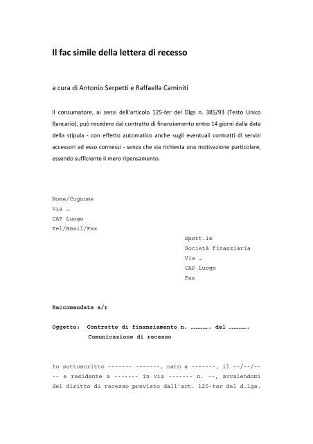 LETTERA-RECESSO